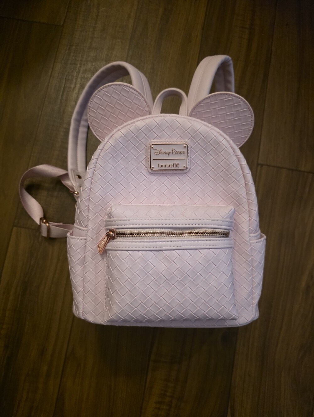 Disney Parks Light Pink Woven Mickey Ears Loungefly Mini Backpack PREOWNED